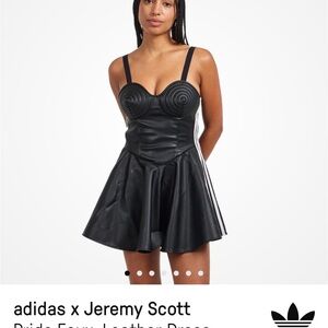 adidas Black Faux-Leather Mini Dress with White Sport Stripes
